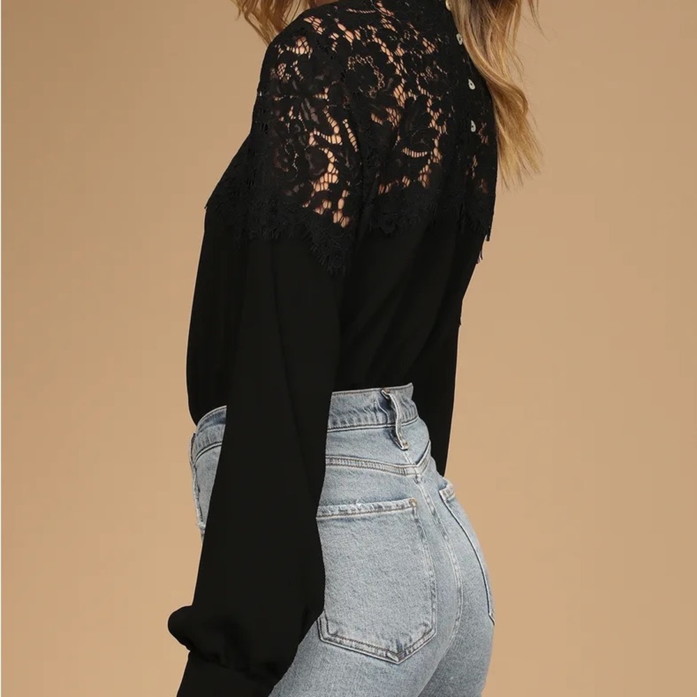 LULU’S | Picture This Black Long Sleeve Lace Top - Picture 4 of 13